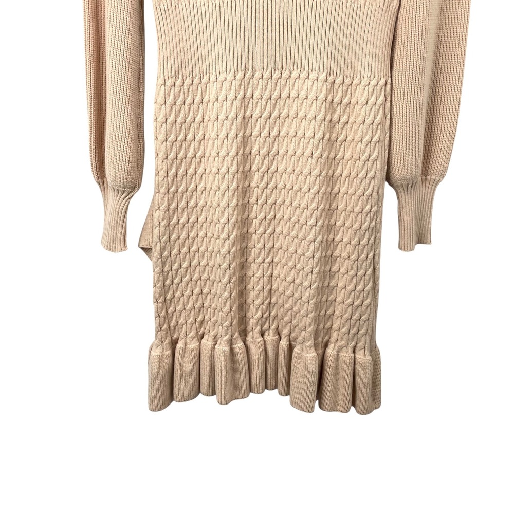 NEW Anthropologie Flat White cable knit ruffle sweater dress Size M tan beige - Picture 8 of 10